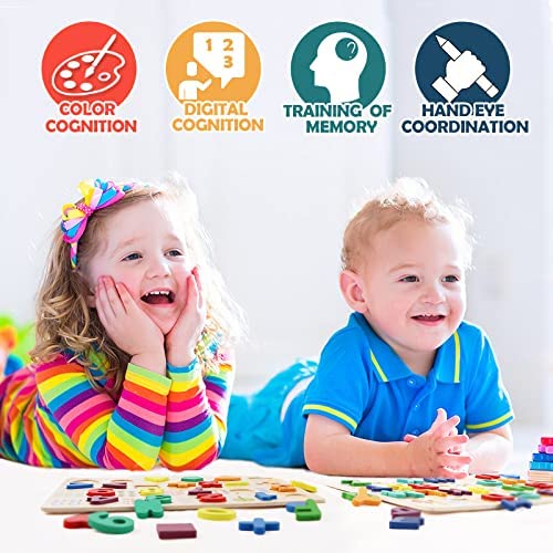 Toddlers Puzzles，Wooden Puzzles for Toddlers, Wooden Alphabet Number Shape Puzzles Toddler Learning Puzzle Toys for Kids 2-4 Years Old Boys & Girls, 2 in 1 Puzzle for Toddlers