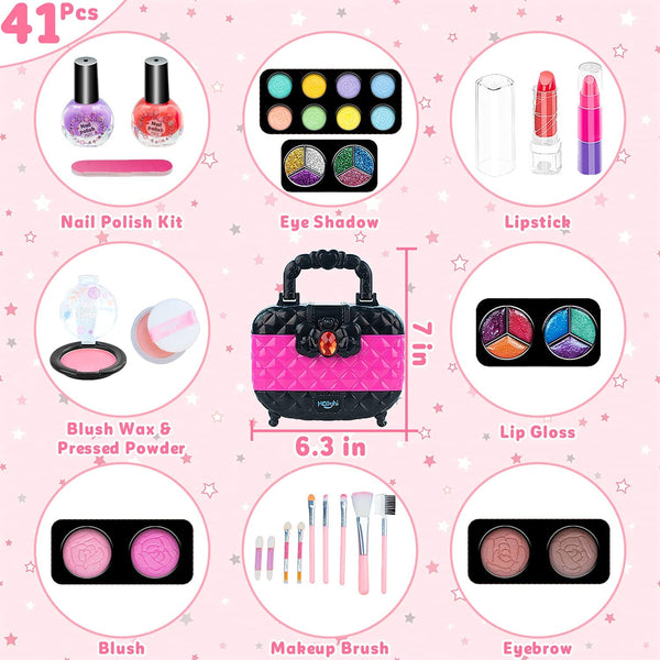 41 Pcs Kids Makeup Toy Kit for Girls, Washable Makeup Set Toy with Real Cosmetic Case for Little Girl, Pretend Play Makeup Beauty Set Birthday Toys Gift for 3 4 5 6 7 8 9 10 Years Old Kid