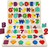 Toddlers Puzzles，Wooden Puzzles for Toddlers, Wooden Alphabet Number Shape Puzzles Toddler Learning Puzzle Toys for Kids 2-4 Years Old Boys & Girls, 2 in 1 Puzzle for Toddlers