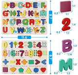 Toddlers Puzzles，Wooden Puzzles for Toddlers, Wooden Alphabet Number Shape Puzzles Toddler Learning Puzzle Toys for Kids 2-4 Years Old Boys & Girls, 2 in 1 Puzzle for Toddlers