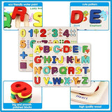 Toddlers Puzzles，Wooden Puzzles for Toddlers, Wooden Alphabet Number Shape Puzzles Toddler Learning Puzzle Toys for Kids 2-4 Years Old Boys & Girls, 2 in 1 Puzzle for Toddlers