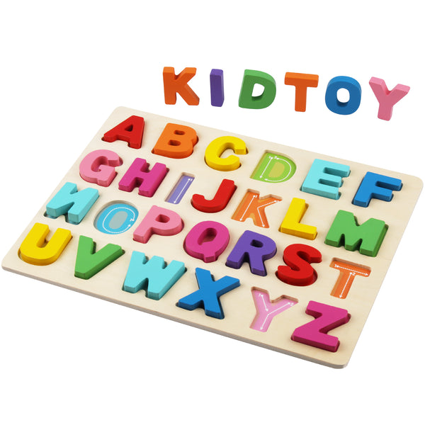 Wooden Alphabet Puzzles, ABC Puzzle Board for Toddlers 3-5 Years Old, Preschool Boys & Girls Educational Learning Letter Toys, Sturdy Wooden Construction