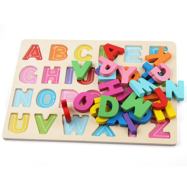 Wooden Alphabet Puzzles, ABC Puzzle Board for Toddlers 3-5 Years Old, Preschool Boys & Girls Educational Learning Letter Toys, Sturdy Wooden Construction